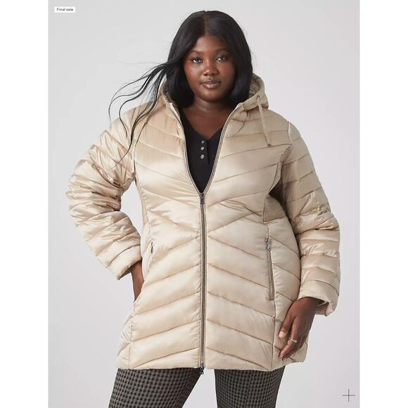 Lane Bryant Prima Puffer Plus 18/20 Gold Frappe Hood Packable Stretch Warm - Picture 1 of 9